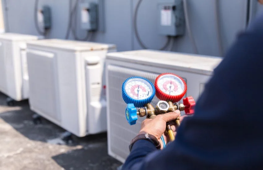 Técnico revisando sistemas de climatización en un centro logístico, clave para implementar un evaporador eficiente y sostenible.